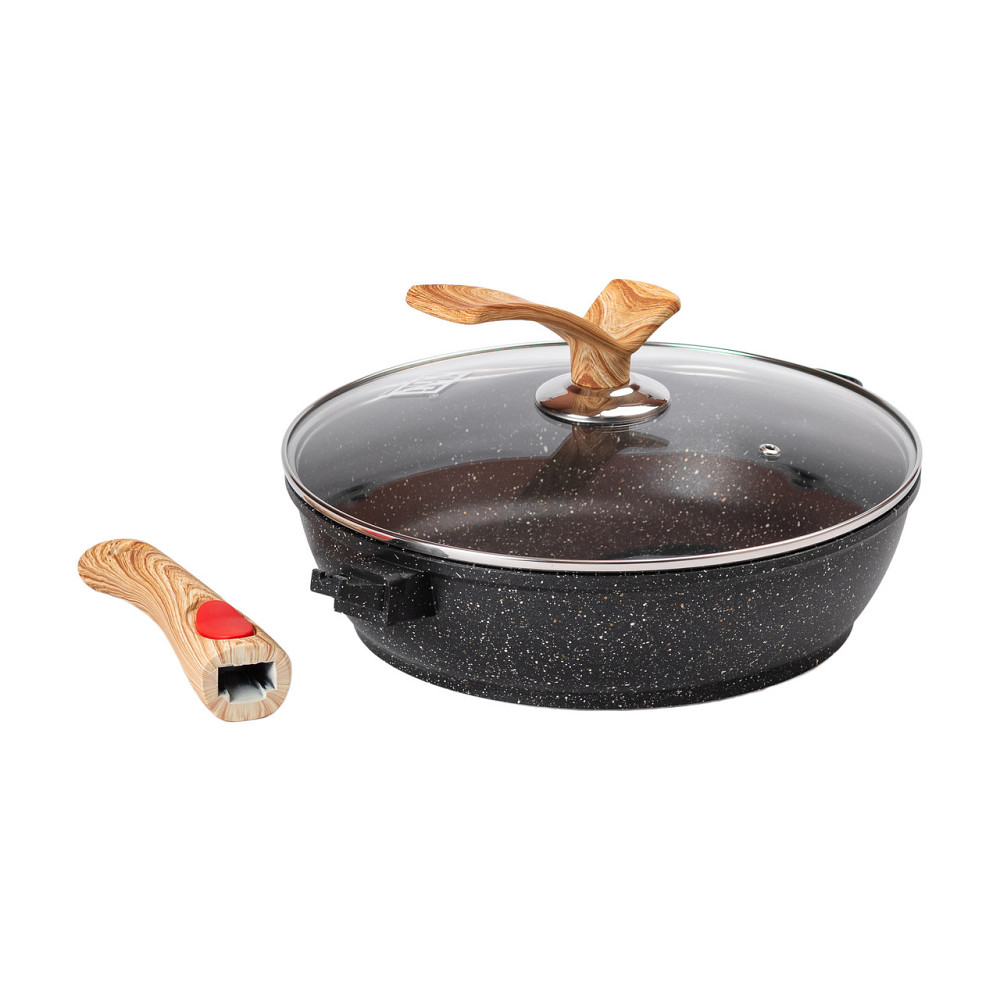 Алюмінієва глибока сковорода (3,5 л) зі скляною кришкою Ø28 см чорна MGC HP-4-465B Коломыя - изображение 4