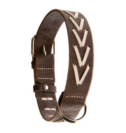 Нашийник 3381 25мм "КЛАСИКА ПРЕМІУМ" шкіра прикрашений плетінням (Чорний) Вінниця