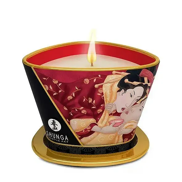 Масажна свічка Shunga Massage Candle – Sparkling Strawberry Wine (170 мл) з афродизіаками Львів - фото 1