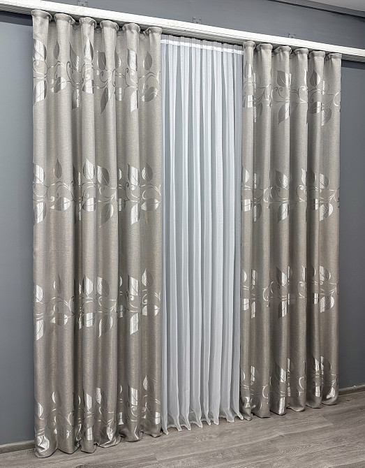 Комплект готових штор VR-Textil Льон Рогожка № 1688ш Світло-сірий 140х270 см 2 шт (39-969) Київ - фото 4