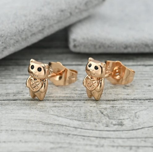 Сережки гвоздики мишки Xuping 36532, размер 9*6мм, черные фианиты Киев - изображение 1