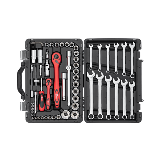 Набір інструментів, проф., 1/2" + 1/4", 61 од., головки: 4-32 мм, ключі: 8-19 мм, кейс INTERTOOL ET-6061 Київ