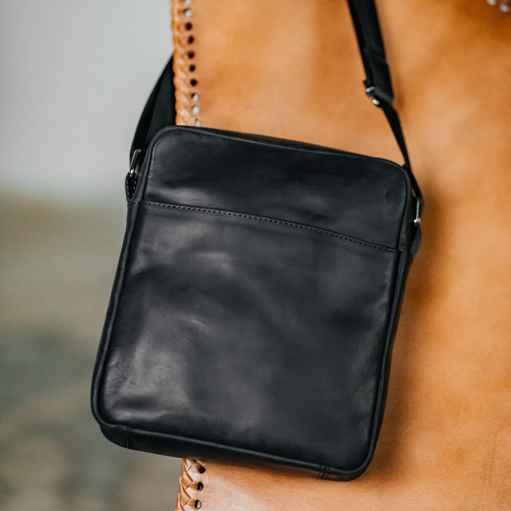 Мужская сумка на плечо кожаная черная Crazy Horse молодежная для документовMasterSem Киев - изображение 1