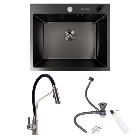 VALESO Комплект: Кухонна мийка VALESO Handmade 60*50 PVD чорна + Змішувач KN36 Київ