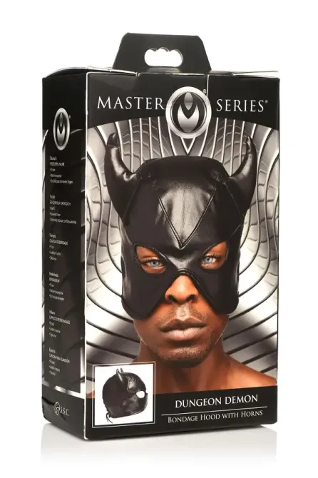 Маска з рогами Master Series: Dungeon Demon Bondage Mask with Horns, чорна Львов - изображение 9
