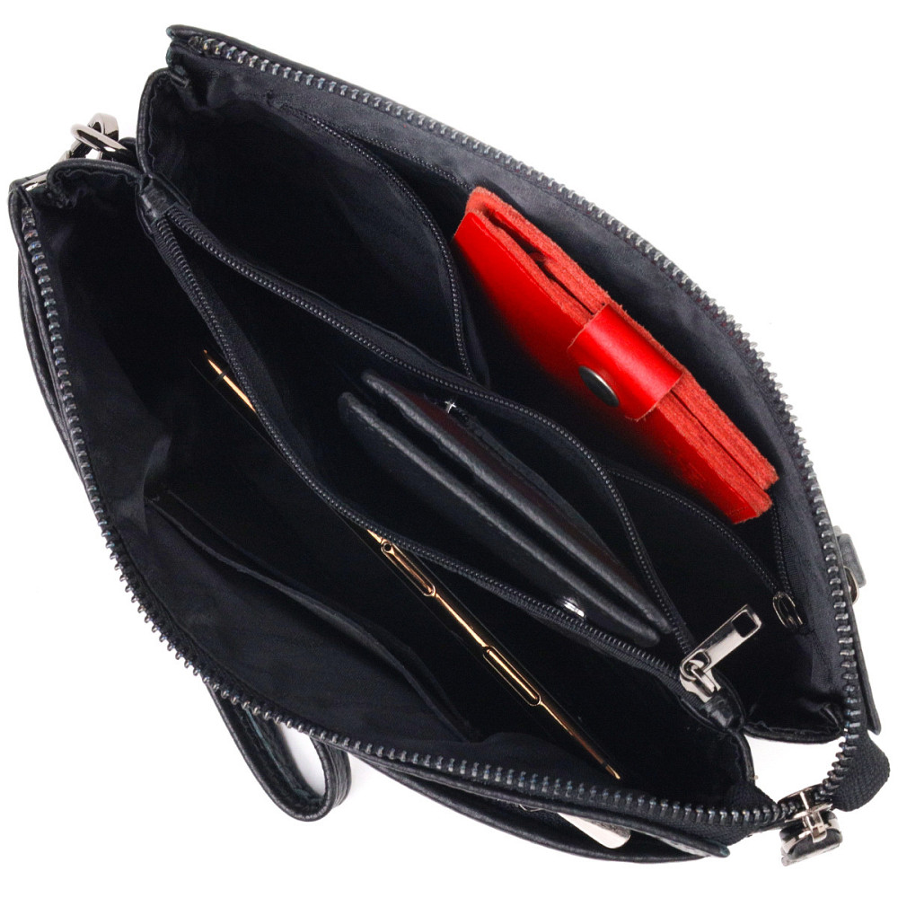 Місткий чоловічий клатч із натуральної зернистої шкіри CANPELLINI 21557 Чорний Київ - фото 5