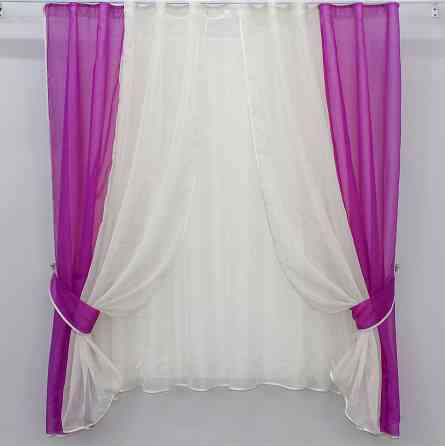 Кухонний комплект VR-Textil № 038к шторки і тюль фуксія з бежевим 280х170 см (50-031) Київ