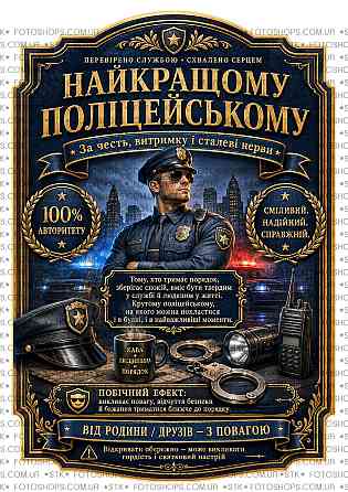 Етикетка на пляшку для поліцейського “Найкращому поліцейському” | подарункова етикетка та контретикетка на віскі, коньяк, вино Одеса