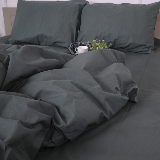 Комплект постільної білизни Ideal Textile бязь графіт однотон двоспальний євро Чернівці - фото 3