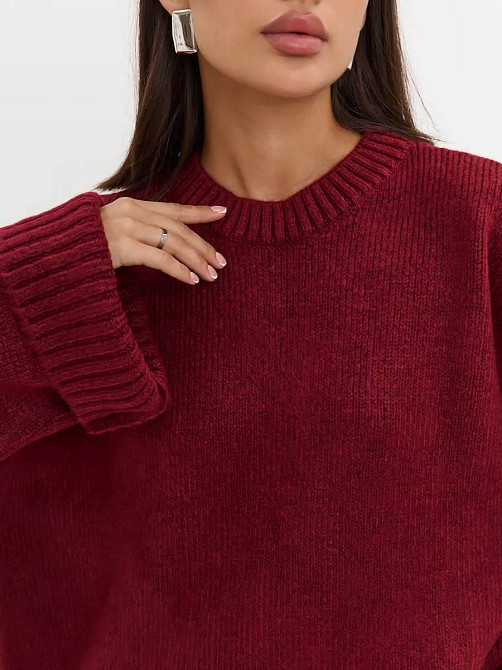 Женский базовый оверсайз свитер машинная вязка Бордо Одесса - изображение 6