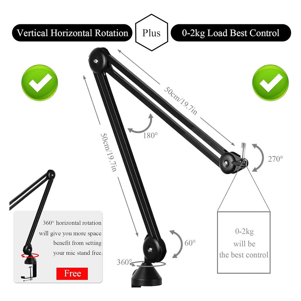 Підставка для мікрофона Boom Arm Pro V50 з антивібраційним затиском адаптер 3/8-5/8 для настільного кронштейна Київ - фото 4