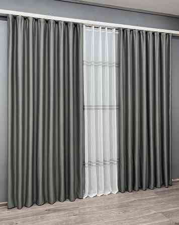 Комплект штор VR-Textil Шеніл 200х270 2шт і Тюль 500х270 1592ш-1428т Сірий з білим 71-201/6 Київ