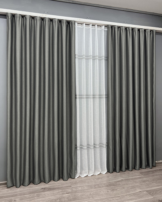 Комплект штор VR-Textil Шеніл 200х270 2шт і Тюль 500х270 1592ш-1428т Сірий з білим 71-201/6 Київ - фото 3