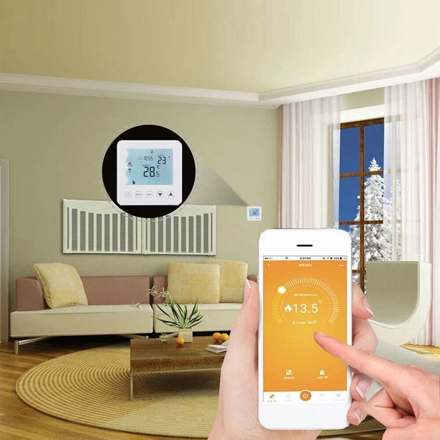 Цифровой программируемый термостат для теплого пола (16A), Wi-Fi Smart-управление, LCD сенсорный экран (Белый) Киев - изображение 5