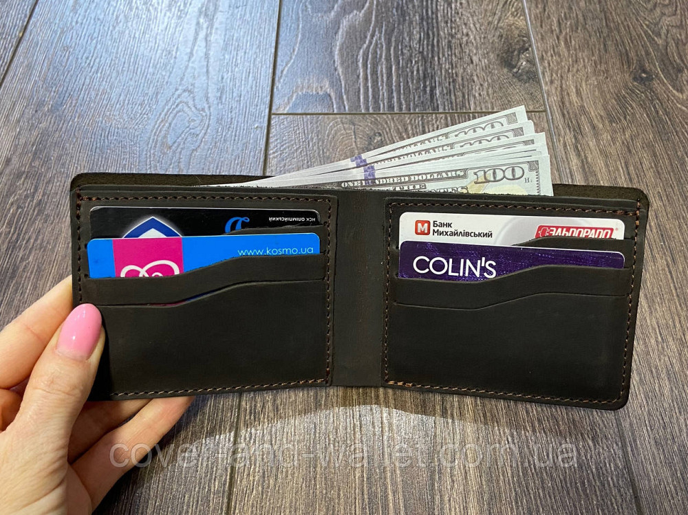 Тонкий коричневий гаманець без монетниці Grande Pelle Onda Київ - фото 6