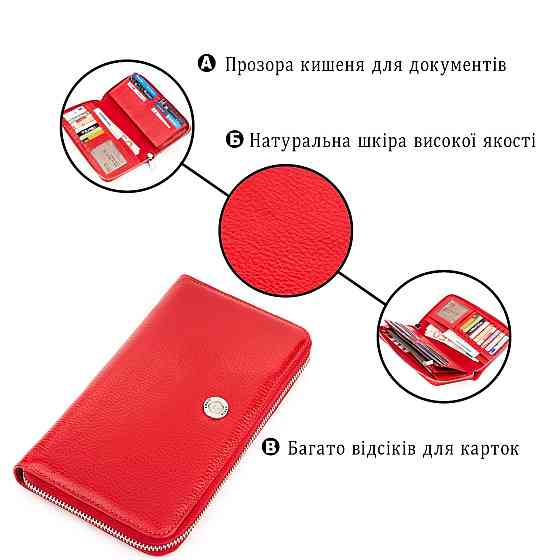 Кошелек-клатч женский кожаный Красный (KARYA) Киев