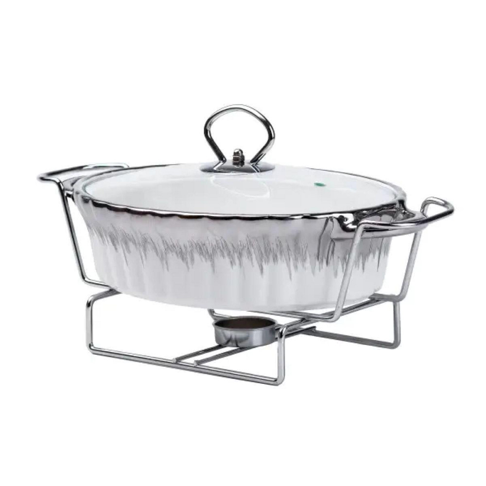 Овальний фарфоровий мармит на 1 л з підігрівом 31×19 см Київ - фото 3