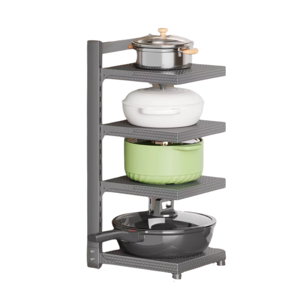 Полка-подставка для кастрюль кухонная четырехуровневая из углеродистой стали с четырьмя съёмными полками ,сера Каменец-Подольский - изображение 2