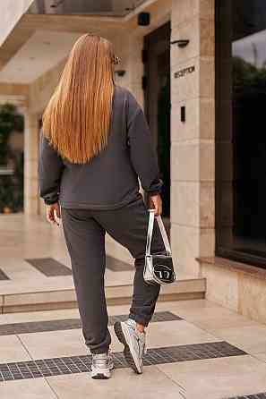 Жіночий теплий прогулянковий костюм-двійка: кофта та штани фліс двосторонній Графіт, 54/56 Одеса