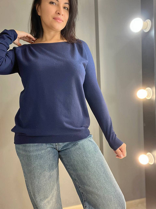 Джемпер женский ACCORDDREAM 9377 тонкий свитер простой базовый однотонный, темно-синий, one size Киев - изображение 1