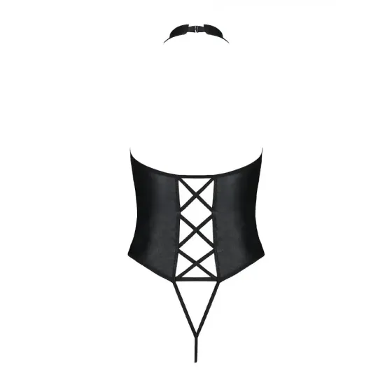 Боді з екошкіри Passion NANCY BODY 4XL/5XL black, з імітацією шнурівки та відкритим доступом Львів