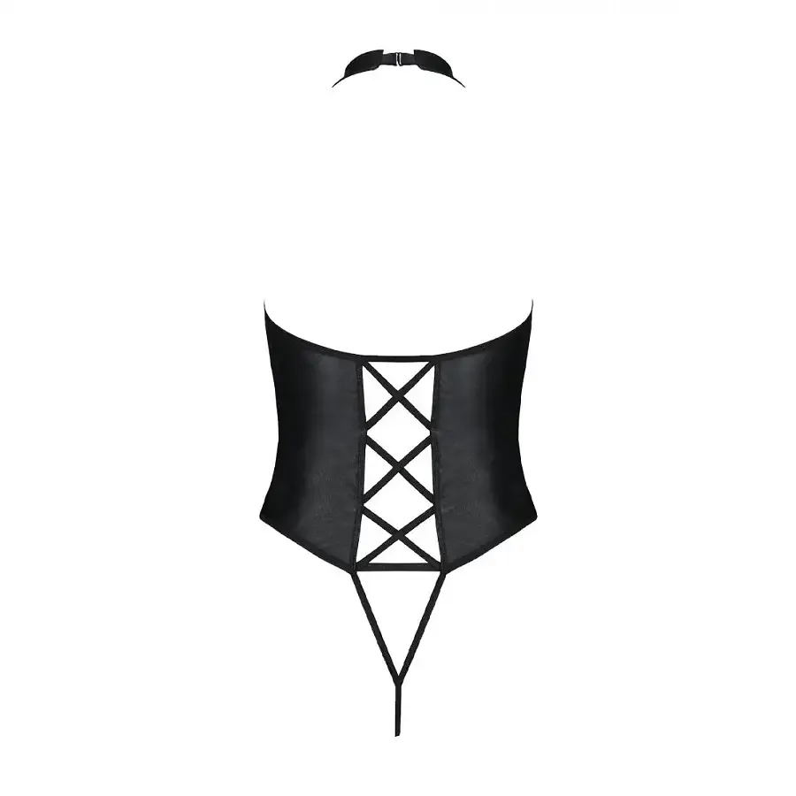 Боді з екошкіри Passion NANCY BODY 4XL/5XL black, з імітацією шнурівки та відкритим доступом Львов - изображение 4