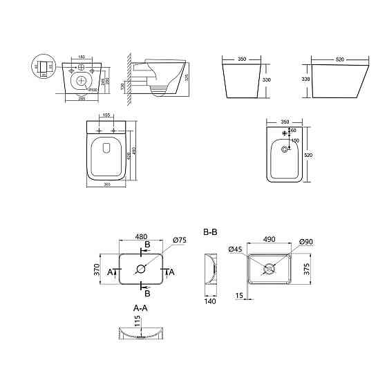 Комплект Qtap Tern Marble 3 в 1: унитаз подвесной Ultra Quiet + биде подвесное + раковина накладная QTTERMR49164 Киев
