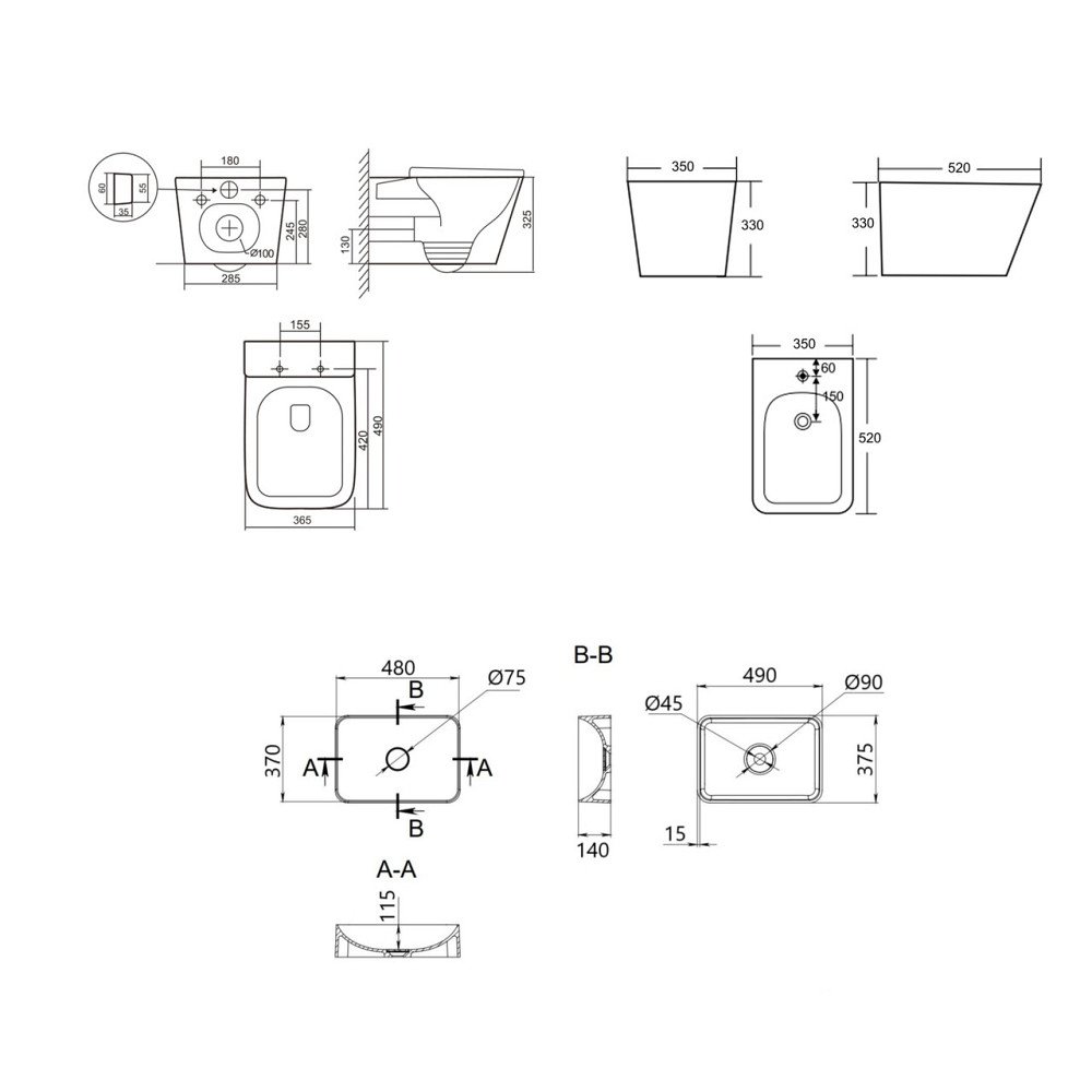 Комплект Qtap Tern Marble 3 в 1: унитаз подвесной Ultra Quiet + биде подвесное + раковина накладная QTTERMR49164 Киев - изображение 2