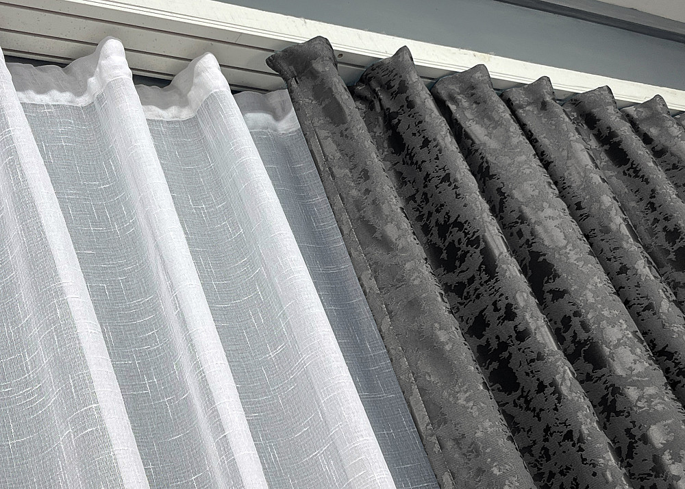 Комплект штор VR-Textil Льон Мармур 150х270 2шт і Тюль 600х270 1267ш-115т Сіро-коричневий з білим 71-141/5 Київ - фото 7