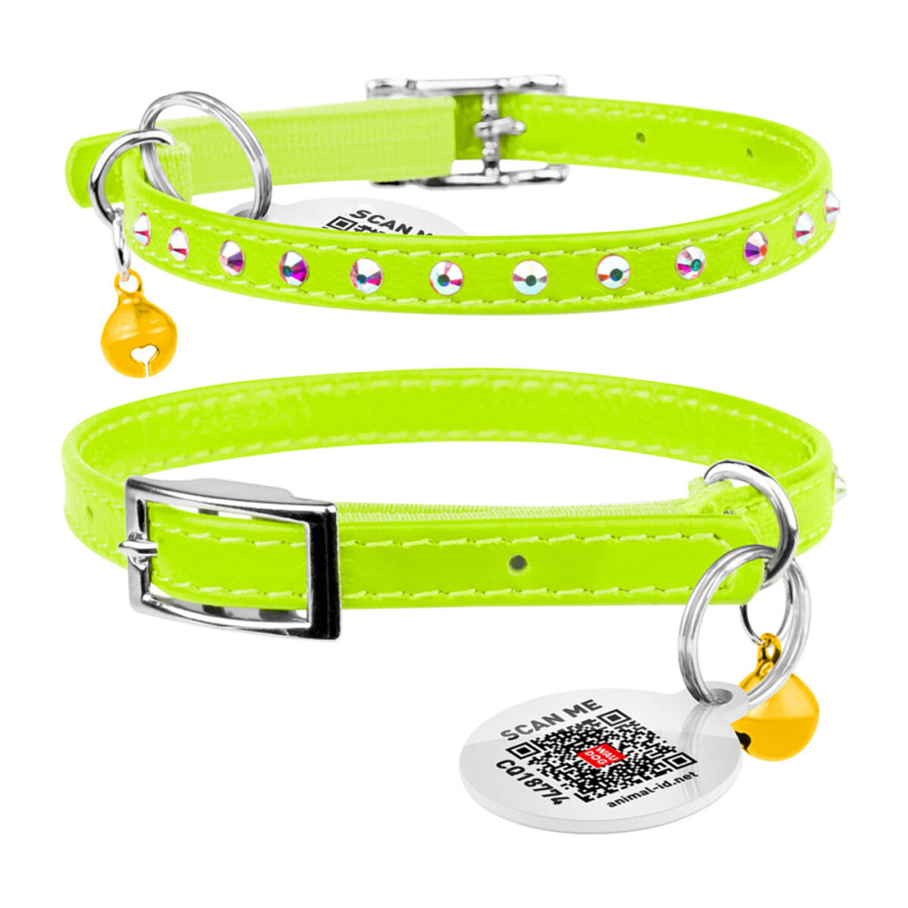 Нашийник WAUCAT Glamour з резинкою, клейовими стразами, для котів (ширина 9мм, довжина 22-30см) салатовий Київ - фото 2