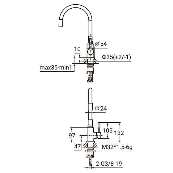 Змішувач KT Ø35 для кухні гусак силіконовий на гайці SS AQUATICA KT-4B570P (9722131) Київ