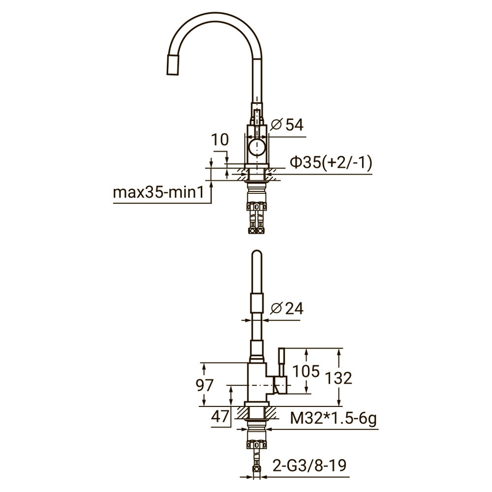 Смеситель KT Ø35 для кухни гусак силиконовый на гайке SS AQUATICA KT-4B570P (9722131) Киев - изображение 2