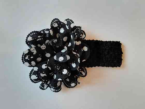 Пов'язка дитяча в горошок чорна - окружність 26-44см, квітка 10см Київ
