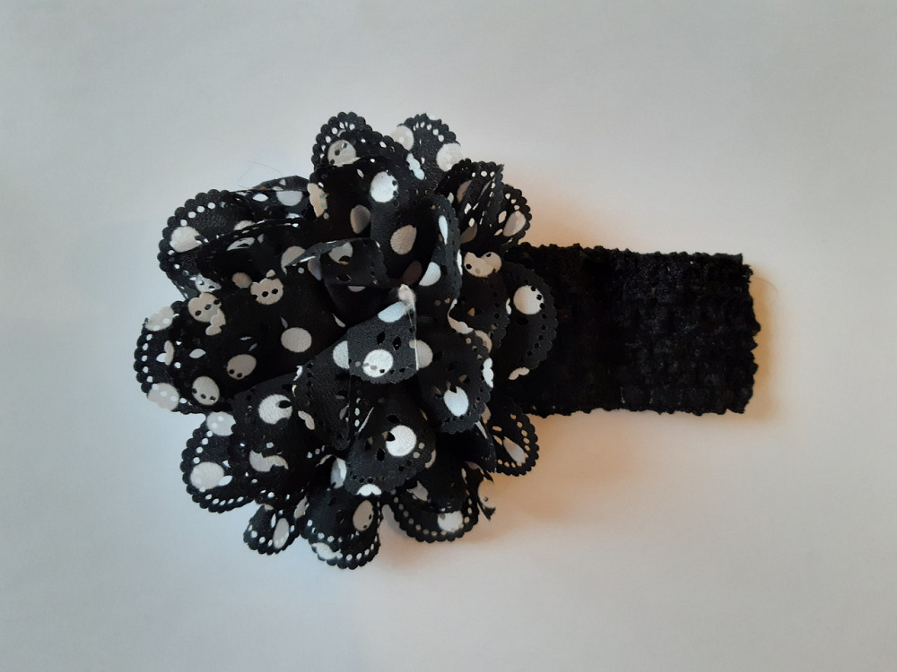 Пов'язка дитяча в горошок чорна - окружність 26-44см, квітка 10см Київ - фото 1