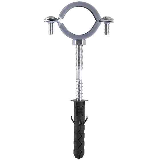 Хомут в сборе CR 1″ (32-37мм) с винтом-шурупом 8*80 и дюбелем в уп., серый (000006304) Киев