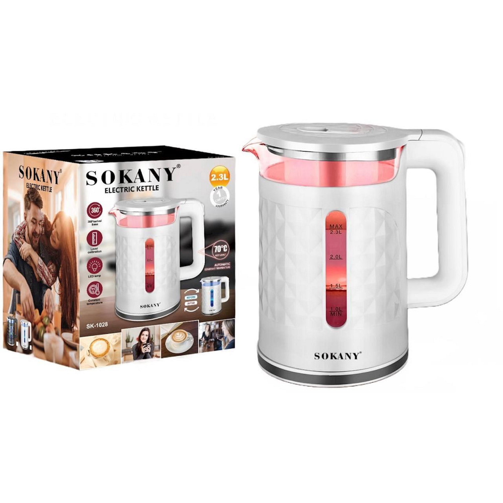 Електричний чайник Sokany SK-1028 2000Вт 2.3 л з індикатором, підтримкою температури 70 ° C, 360 ° основа Одеса - фото 4