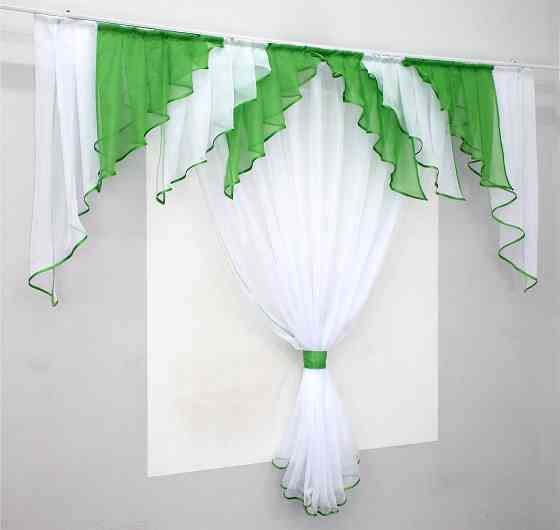 Кухонная занавеска VR-Textil № 104к ламбрекен и тюль темно-салатовый с белым 200х170 см (52-0525) Киев