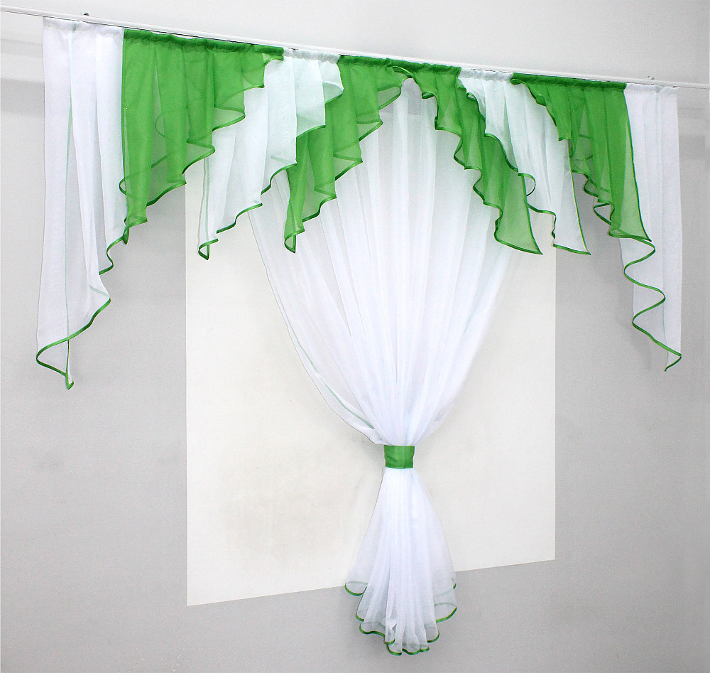 Кухонная занавеска VR-Textil № 104к ламбрекен и тюль темно-салатовый с белым 200х170 см (52-0525) Киев - изображение 1