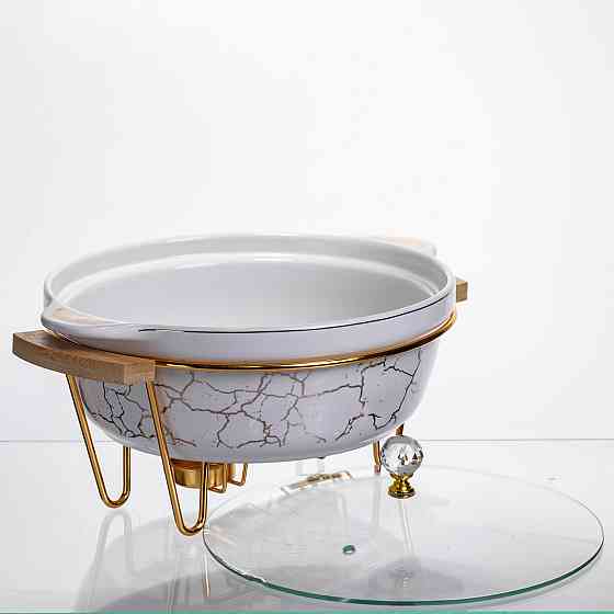 Мармит фарфоровый настольный круглый 2 (л) с подогревом Белый мрамор LC-712 Киев