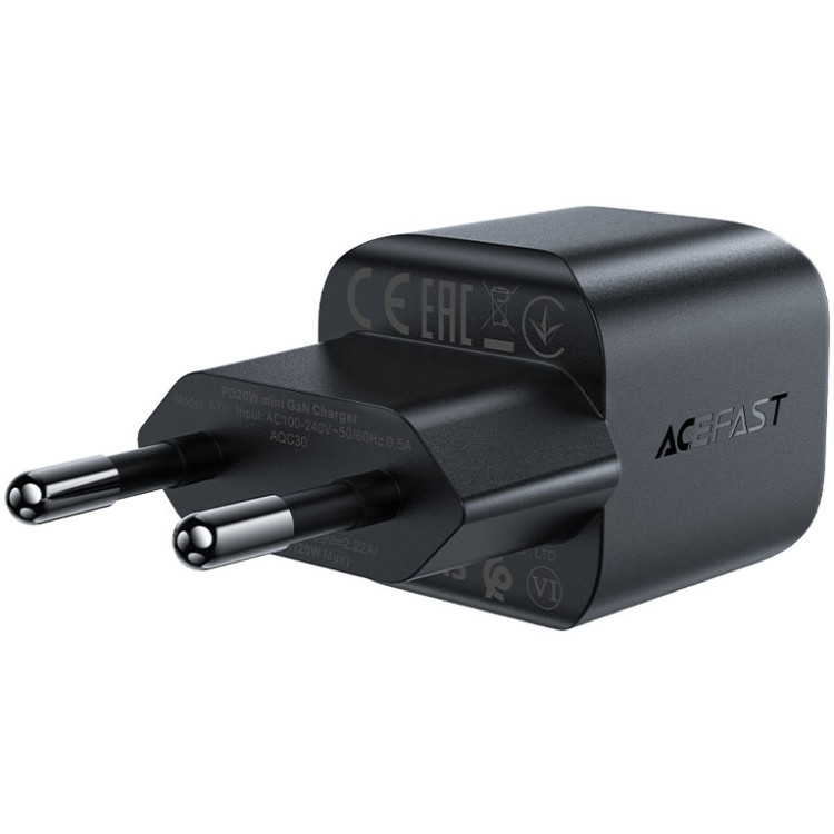 Зарядний пристрій USB-C 20W Gan A73 mini Fast Charger Black Acefast Винница - изображение 2