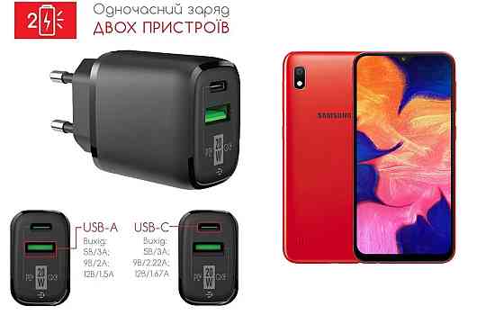 Сетевое зарядное устройство для Samsung Galaxy A10, Galaxy A10s, 20W 3A, Quick Charge 3.0 Киев