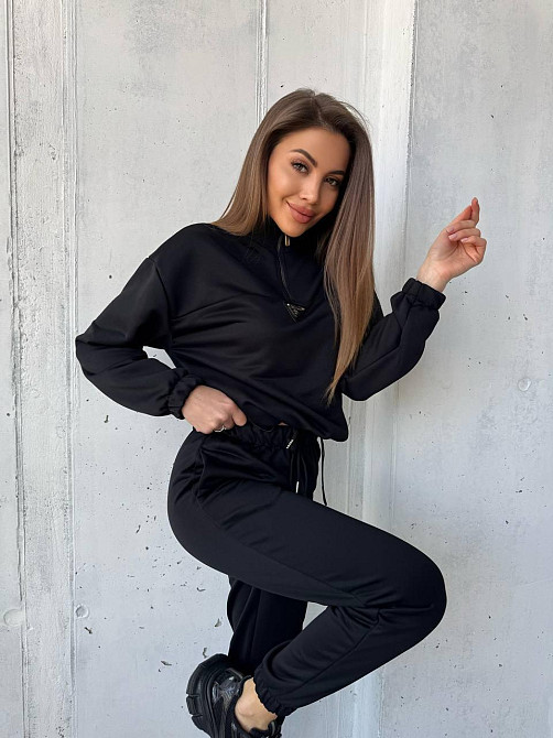 Женский повседневный костюм двойка: кофта и брюки двуухнитка-петля Черный, 54/56 Одесса - изображение 9