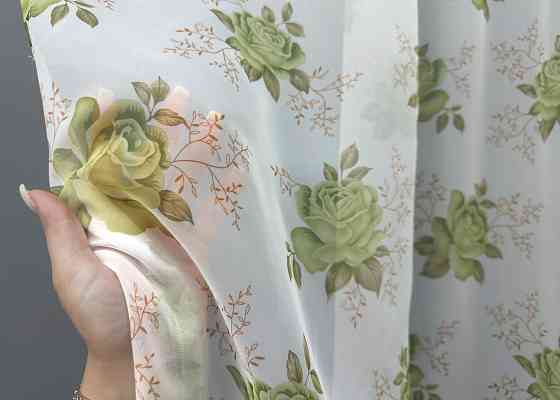 Тюль VR-Textil 1810т Шифон з принтом Білий з салатовий 300х270 см (40-673) Київ