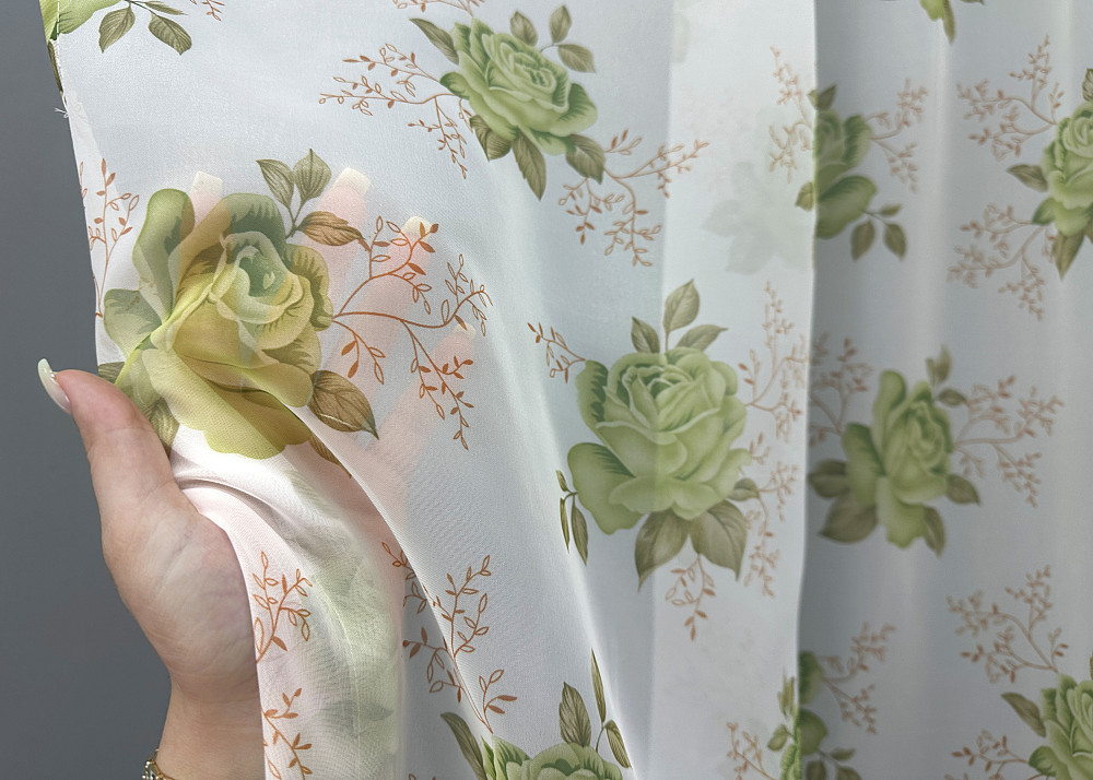 Тюль VR-Textil 1810т Шифон з принтом Білий з салатовий 300х270 см (40-673) Київ - фото 4