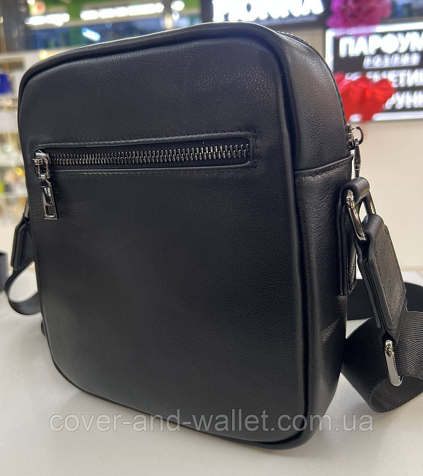 Стильная мужская кожаная сумка через плечо среднего размера (черная) ST 2301 Киев - изображение 4
