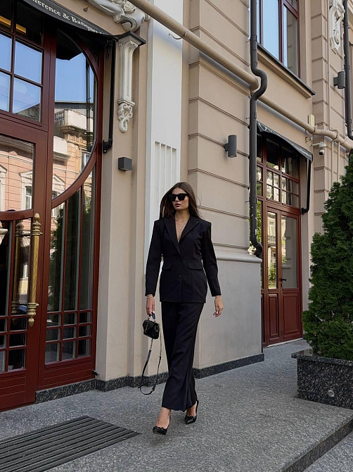 Женский деловой брючный костюм двойка: пиджак и штаны костюмка Черный, 46/48 Одесса - изображение 4