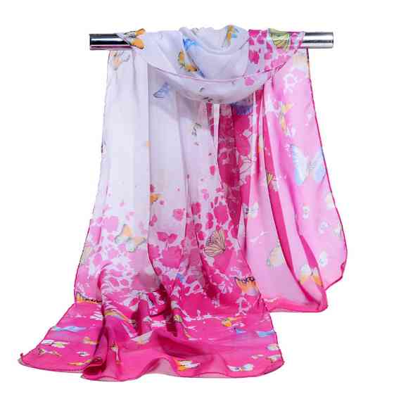 Шарф с бабочками женский шифоновый 145 на 48 см розово-белый Киев