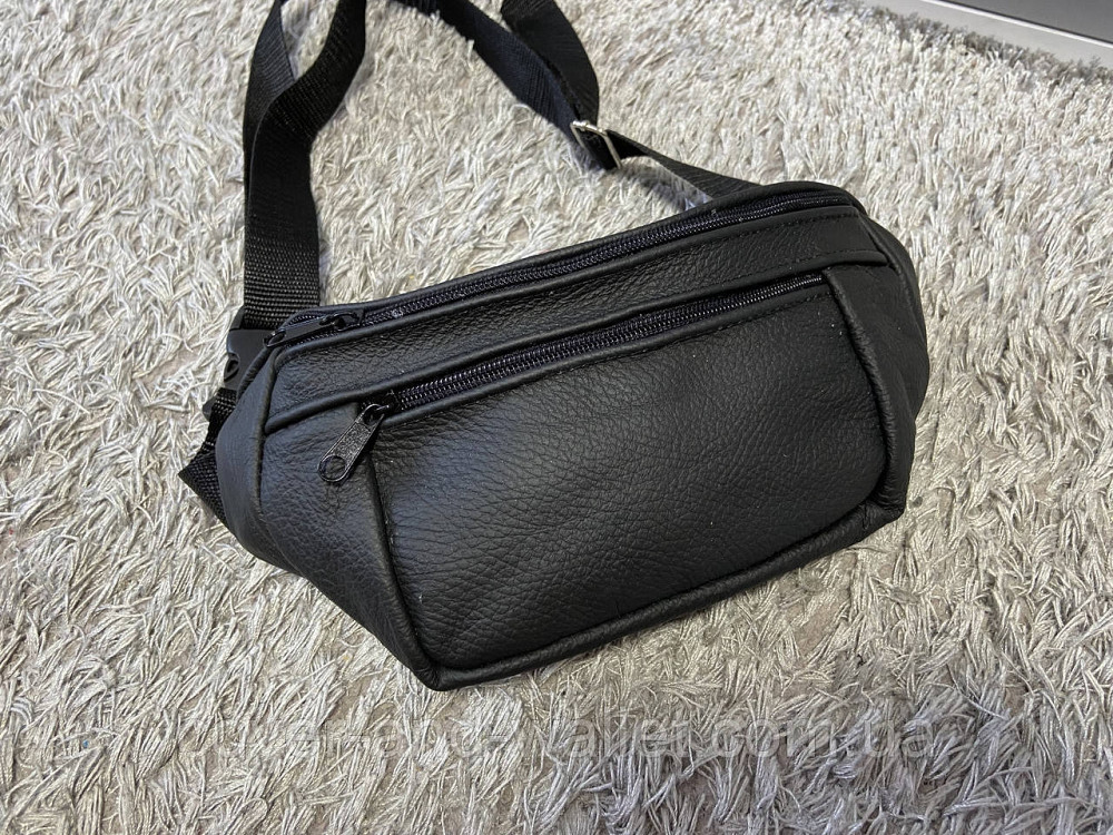 Шкіряна чоловіча сумка бананка чорного кольору Puos Київ - фото 2