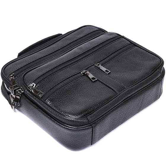 Практична шкіряна чоловіча сумка Vintage 20669 Чорний Київ