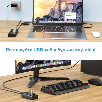 Концентратор Dynamode 5 ports USB3.0 to 4*USB3.0+2.4А Power Adapter 1A/12V (DM-UH-P405-G) Винница - изображение 2